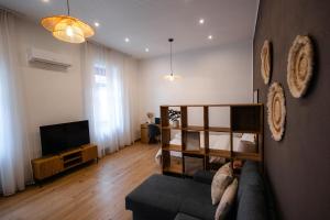 a living room with a couch and a television at Fly Residence 2 in Arad