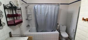 a bathroom with a shower curtain and a toilet at Alger Draria f2 in Alger