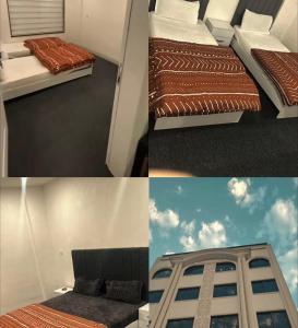 a collage of three pictures of a bed in a room at موتيل رويا in Erbil