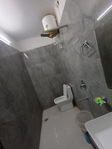 a bathroom with a toilet and a shower and a sink at Prince Vatika in Alwar +16 photos
