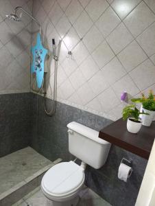a bathroom with a shower with a toilet and a sink at Casa Ruta 3 Río Gallegos in Río Gallegos +17 photos