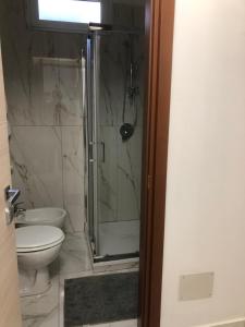 a bathroom with a shower and a toilet at Hotel Mignon in Milan
