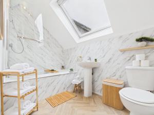 a bathroom with a sink toilet and a skylight at The Bridge View Apartment in Hawick +16 photos
