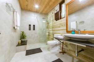 a bathroom with a sink and a toilet and a shower at Noeline Villa in Bentota +28 photos