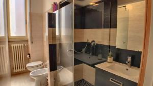 a bathroom with a shower and a toilet and a sink at Villa Laila in Lodi