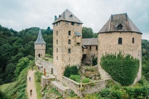 an old castle with two towers on a hill at Lovely Duplex Axime with beautiful hill views - Malmedy in Malmedy