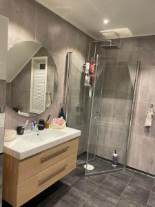 a bathroom with a sink and a shower at Villa Aurora in Alta