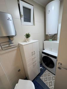 a small bathroom with a toilet and a sink at Apartman 23 in Belgrade