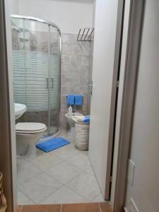 a bathroom with a shower and a toilet and a sink at B&B Casavecchia in Gallipoli