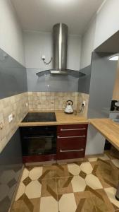 a kitchen with a stove and a sink in it at Apartament 11 Słoneczna in Ełk +10 photos