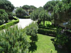 - une vue aérienne sur un jardin avec des arbres et de la pelouse dans l'établissement Gjiri Lalzit Apartment, à Durrës