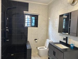a bathroom with a toilet and a sink at Happy Home in Trofwi +10 photos