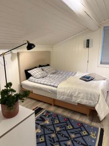 a bedroom with a bed and a rug at Koia Guesthouse in Flesberg