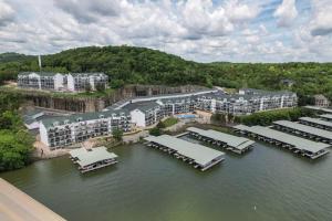 an aerial view of a resort on the water at Serenity Now Retreat in Camdenton