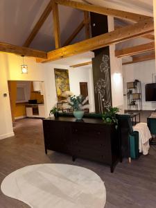 a living room with a couch and a coffee table at Deluxe Loft in Bad Kissingen