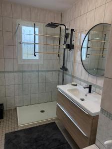 a bathroom with a sink and a mirror at Les Hirondells in Limanton +3 photos