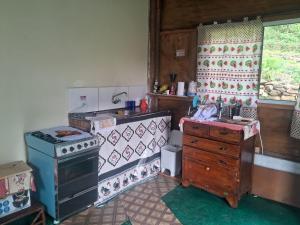 a kitchen with a stove and a sink in it at Camping caminho das pedras in São Bento do Sapucaí