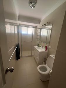 a bathroom with a toilet and a sink and a shower at 367 The Avenue in Harvey +12 photos