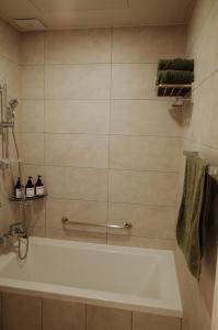 a bathroom with a bath tub with a shower at 연봉리 스테이 in Hongcheon