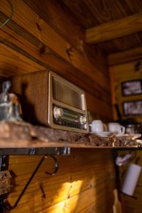 a microwave sitting on a counter in a room at Cabana Suiça 2 in Guaramiranga