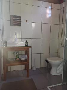 a bathroom with a sink and a toilet at Suíte Colibri - Centro de Barra Grande in Marau