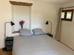 a bedroom with a bed with two pillows and two lamps at Mas de la clue - 4 personnes in Figanières