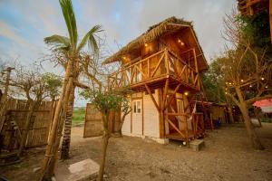 ein Haus im Bau, neben dem eine Palme steht in der Unterkunft Cabalonga EcoAdventure in Puerto Cayo