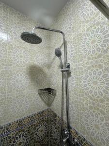 a shower in a bathroom with a glass door at Abu Zarr Terrace in Bukhara +49 photos