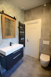 a bathroom with a sink and a toilet at Tussen duin en dijk in Warmenhuizen +27 photos