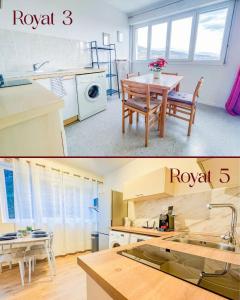 a kitchen with a table and a kitchen with a sink at 2 appartements modernes à Royat in Royat