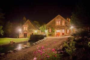 a house with a pond in front of it at night at Water Mill - Private Lake - Fiber Wifi - Burgundy in Rix +18 photos
