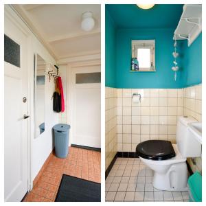 a bathroom with a toilet and a blue wall at Riposo in West-Terschelling +18 photos