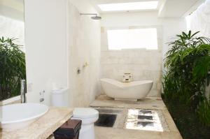 a bathroom with a tub and a toilet and a sink at Jas Green Villas and Spa in Seminyak