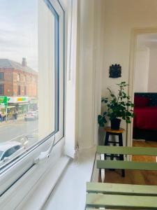 a room with a window with a potted plant at Cozy Cottage in Liverpool