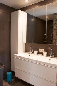 a bathroom with a white sink and a mirror at De Reggestee in Hellendoorn