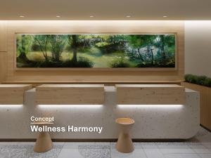 a lobby with a large painting on the wall at Mitsui Garden Hotel Sapporo in Sapporo
