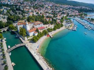 an aerial view of a beach with boats in the water at House Tinac in Crikvenica