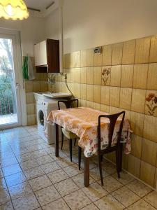 a kitchen with a table and a washing machine at Casa Nora in Trieste