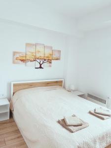 a bedroom with a bed with two towels on it at Murphy's Apartment in Mavrovo