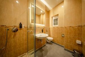 a bathroom with a toilet and a sink and a shower at 49 Park Villa in Belgrade