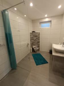 a bathroom with a shower and a toilet and a sink at Ferienwohnung Albel in Velden am Wörthersee +16 photos
