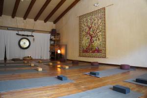 a yoga room with a large tapestry on the wall at New Wellness & Spa Boutique Residence Rovinj in Rovinj