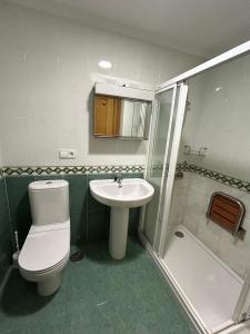 a bathroom with a toilet and a sink and a shower at Piso Ría de Ribadeo in Ribadeo +4 photos