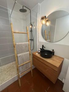 a bathroom with a sink and a mirror at Ti Repos - Appartement 2/4 pers| Petit-Havre | Parking in Mare Gaillard