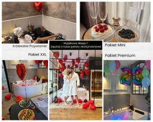 a collage of pictures of a party with balloons at Jacuzzi Apartamenty Gdańsk - RELAX Apartments in Gdańsk