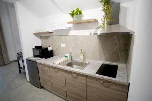 a kitchen with a sink and a counter at AsproLux Seaside Studios in Asprovalta +96 photos