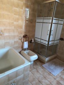 a bathroom with a shower and a toilet and a tub at Casa Filadelfia in Turin +12 photos