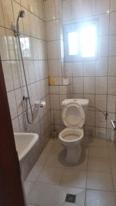 a bathroom with a toilet and a shower and a sink at Résidence PAYAN in Douala