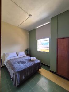 ein Schlafzimmer mit einem großen Bett und einem Fenster in der Unterkunft Hostal Capullode Seda in Zapatoca