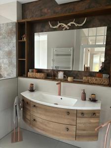 a bathroom with a sink and a large mirror at Villa Botanica in Neustadt an der Weinstraße +43 photos